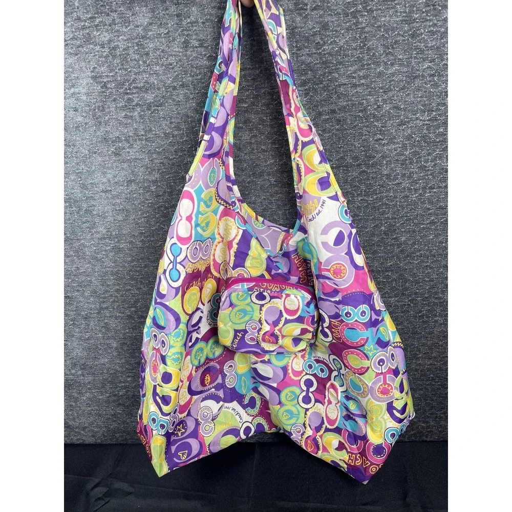Coach Est 1941 Packable Tote Bag Multicolor Graffiti Logo Print Nylon Shopper